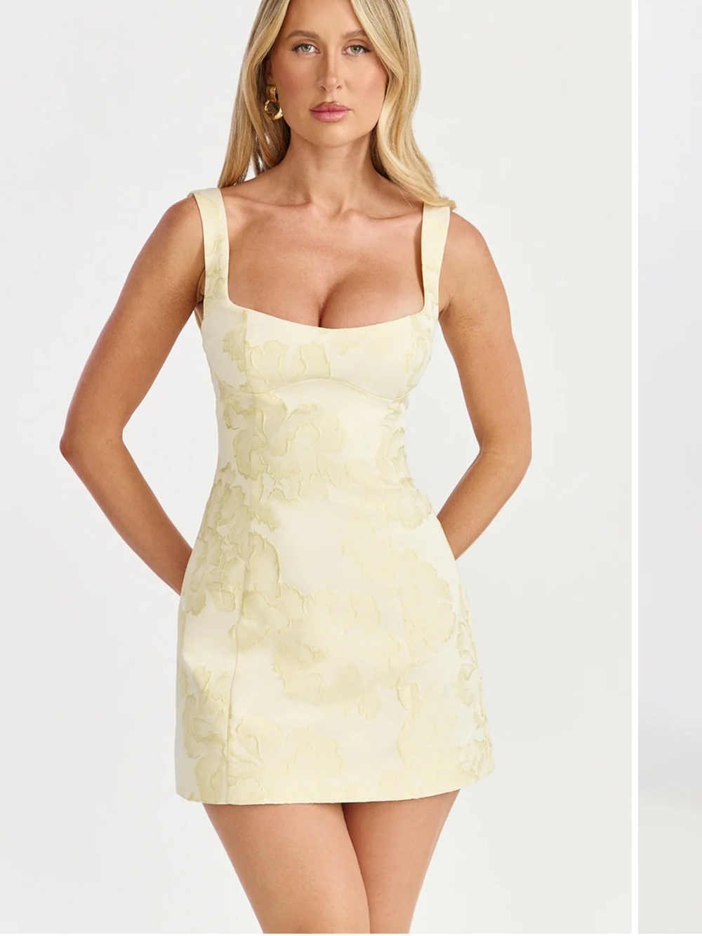 Showpo Pale Yellow Square-Neck Mini Dress